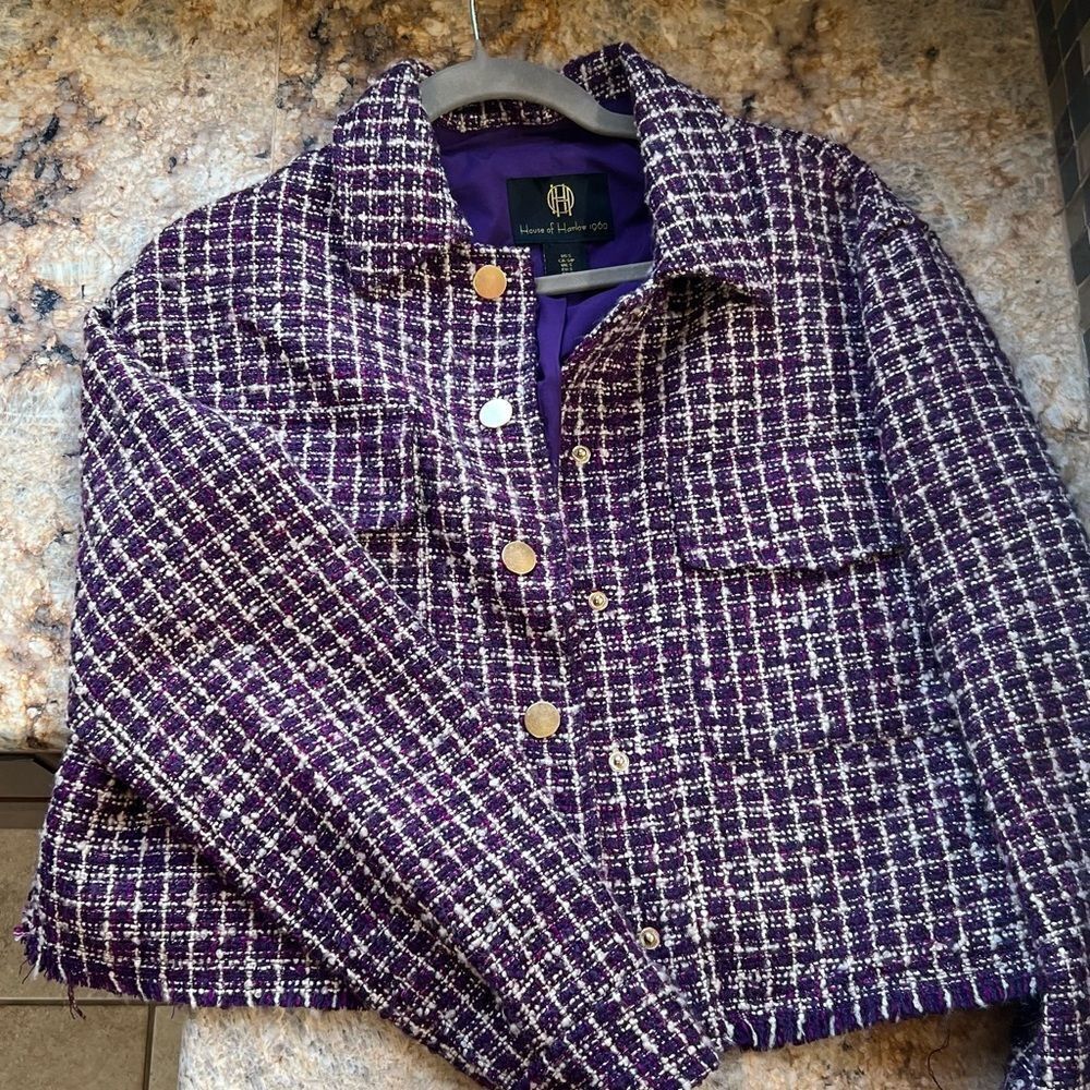 House of Harlow Purple Tweed Jacket with Gold Buttons - Picture 2 of 6